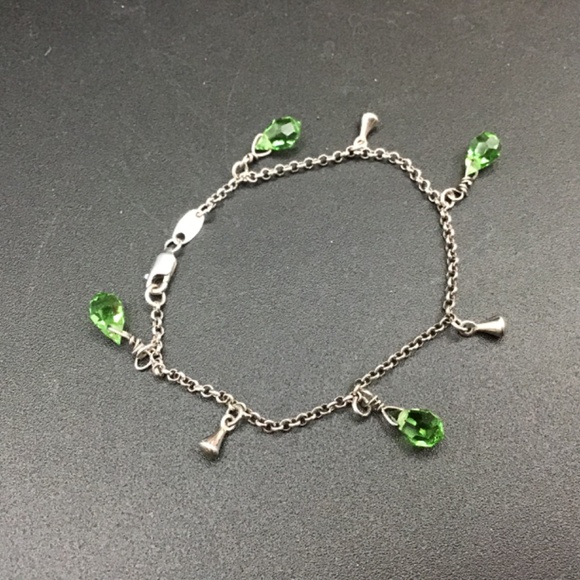 Italy 925 Sterling Silver bracelet with green Crystals Hallmarked - Picture 4 of 7